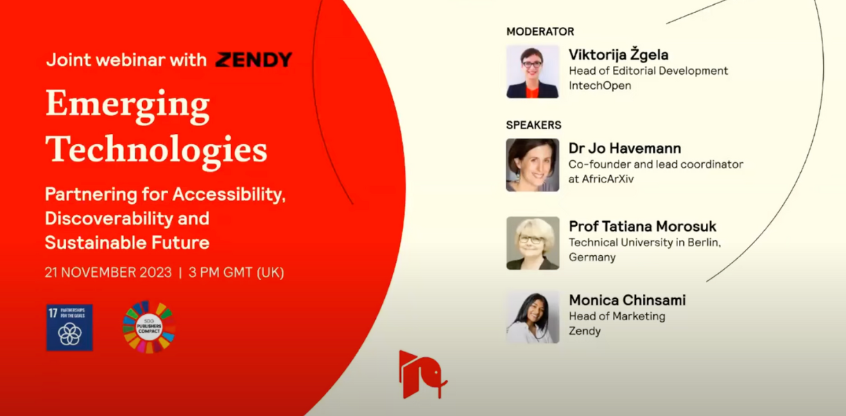 Zendy and IntechOpen’s Joint Webinar: Addressing Accessibility, Discoverability and a Sustainable Future.