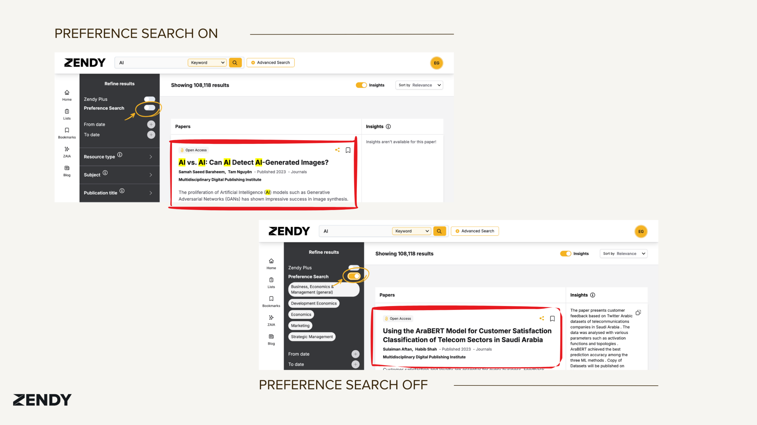 Research Better with Zendy’s Preference Search Feature